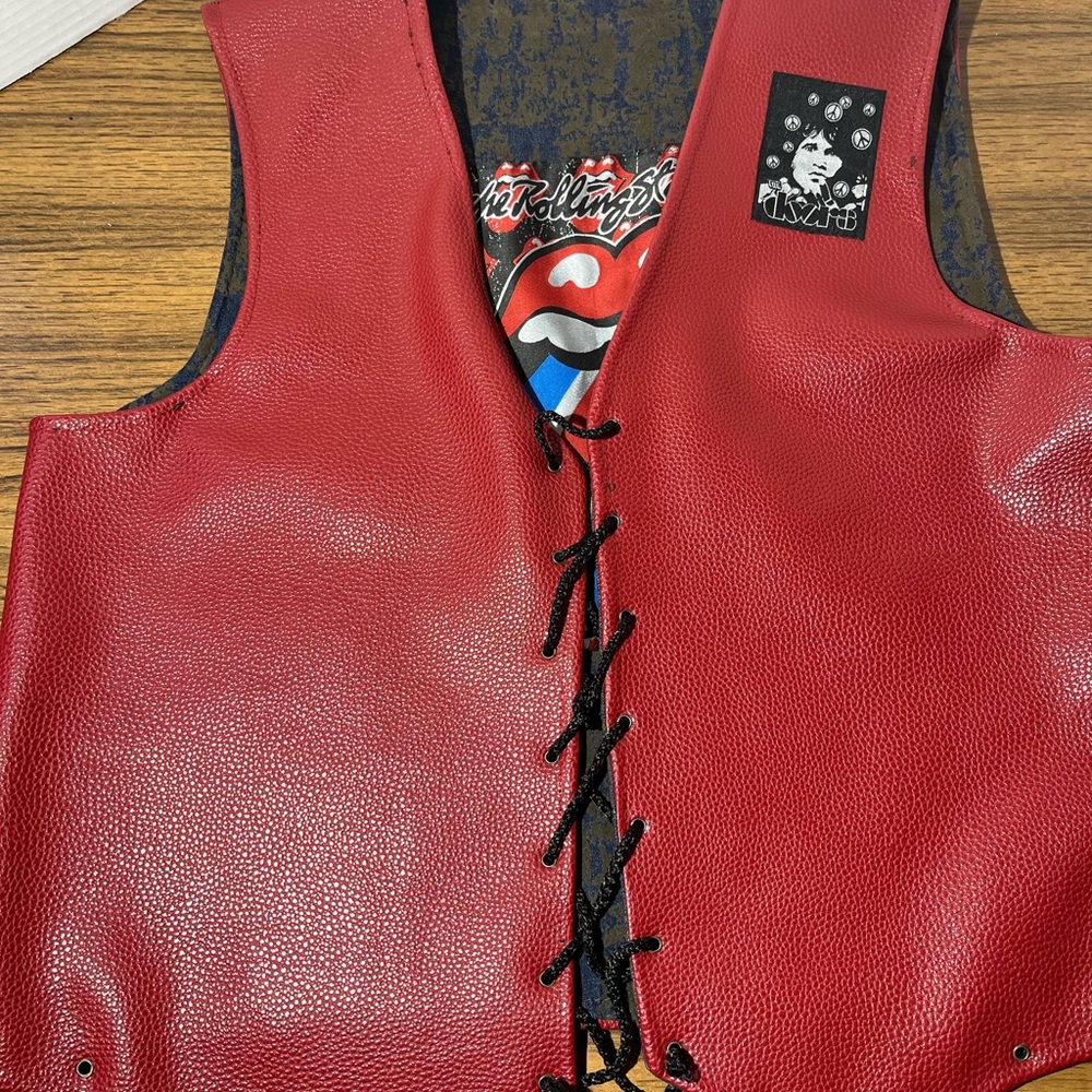 Rolling Stones  Red Leather  Custom Made  Vest- ONE OF A KIND   Rock group Doors